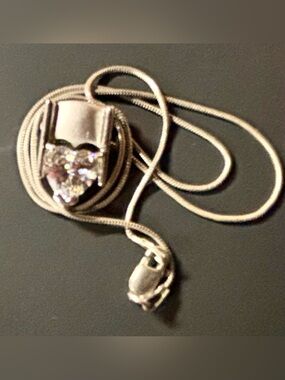 VTG 925 Estate Sale Italy Snake Chain, 925 Heart Shaped Stone 4ct 16”, 7.81g